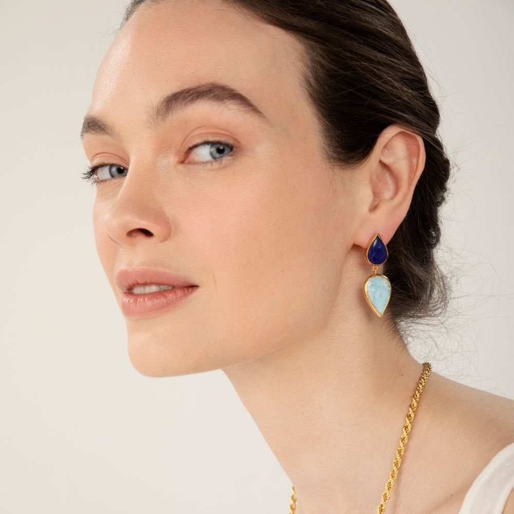 Terrazzo Lapis Lazuli & Larimar Küpe I Limited Edition