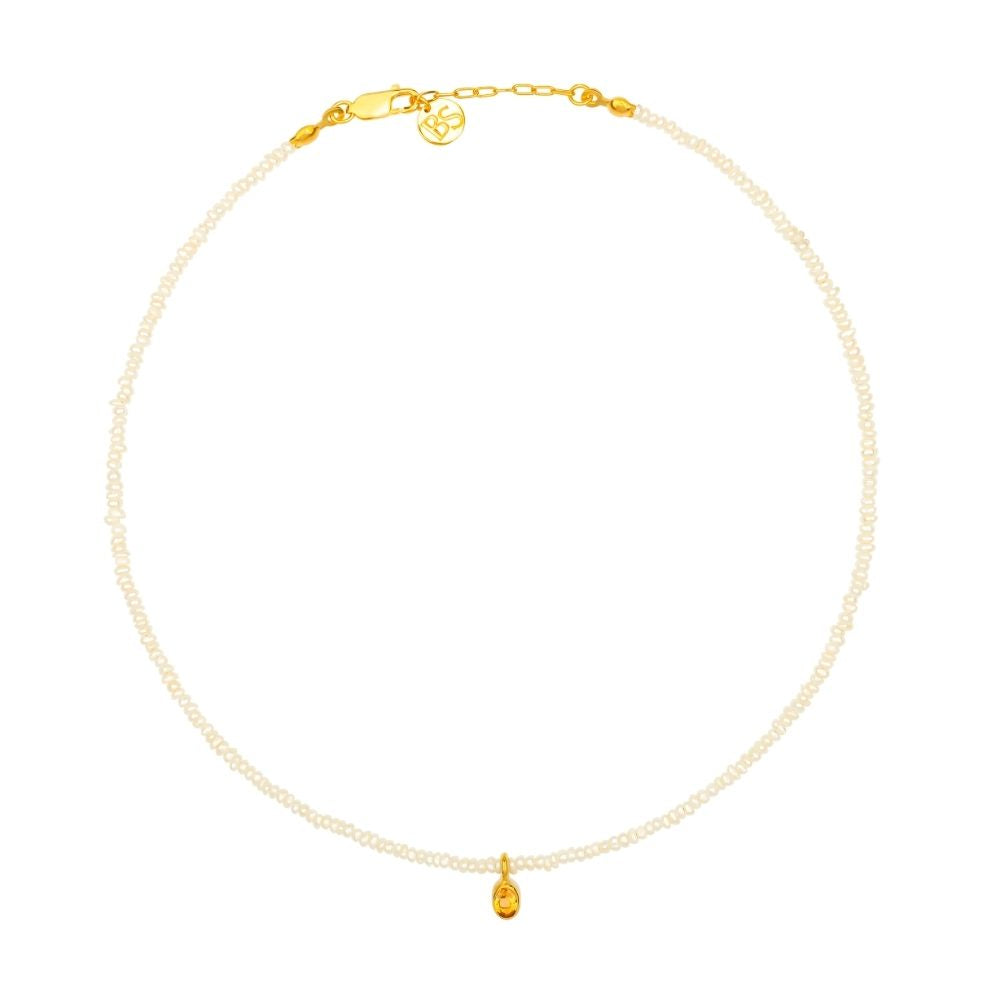 Una Oval Sitrin Charm İnci Kolye