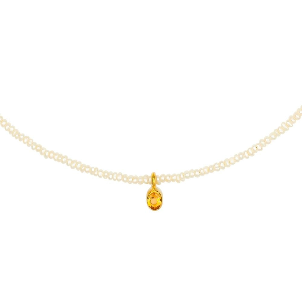 Una Oval Sitrin Charm İnci Kolye