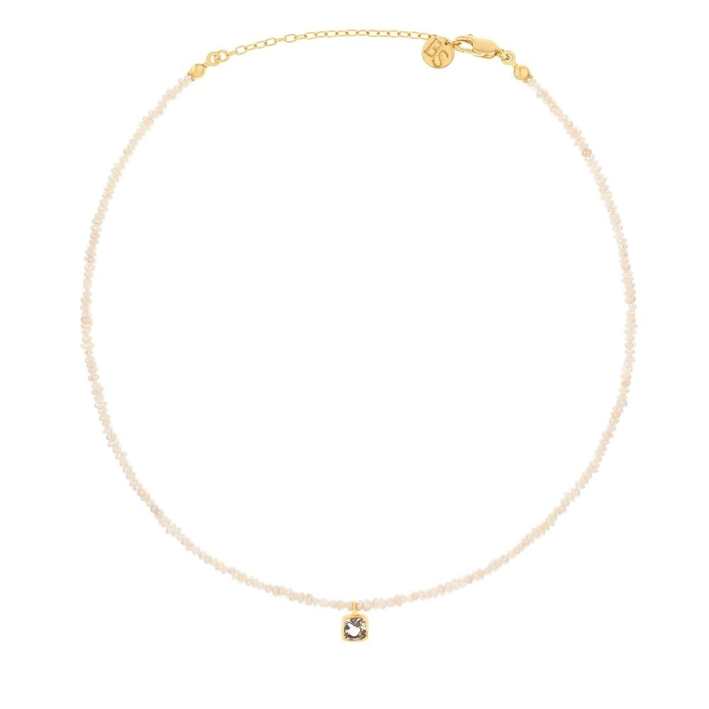 Una Square Topaz Charm Pearl Necklace