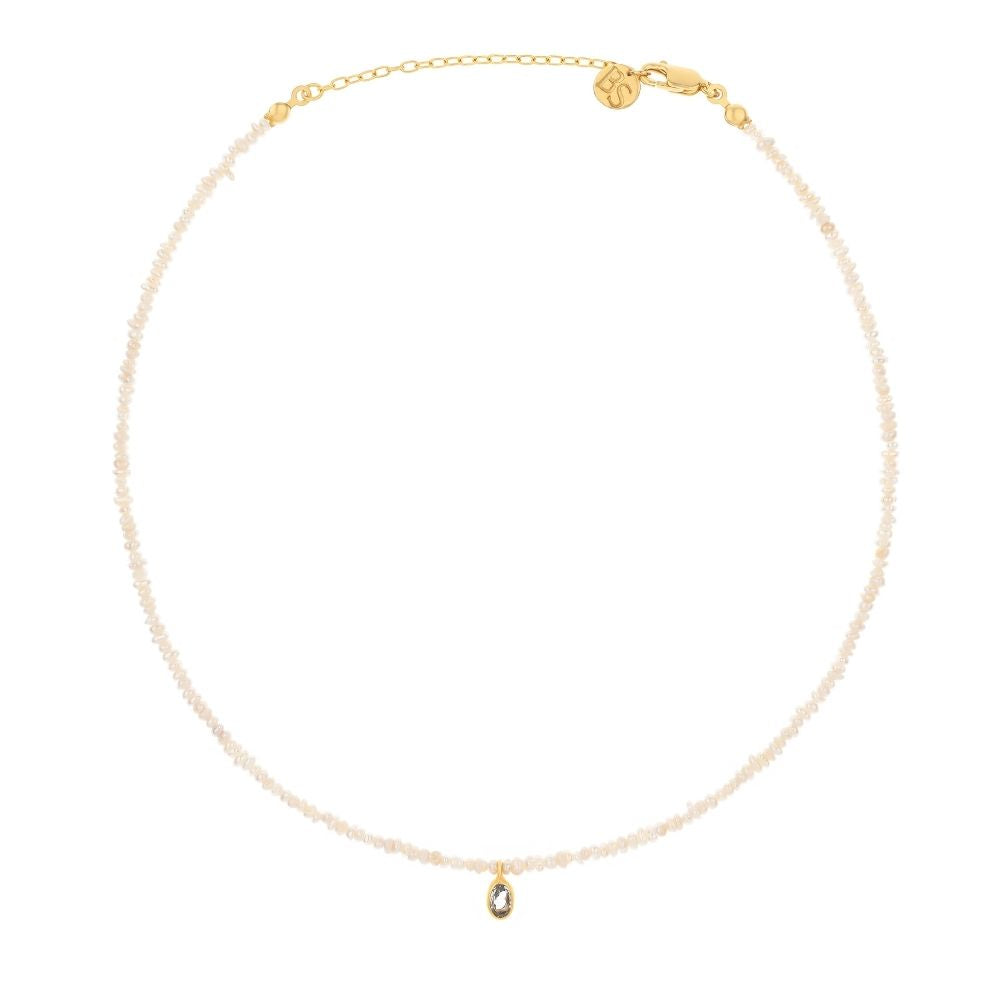 Una Oval Mavi Topaz Charm İnci Kolye