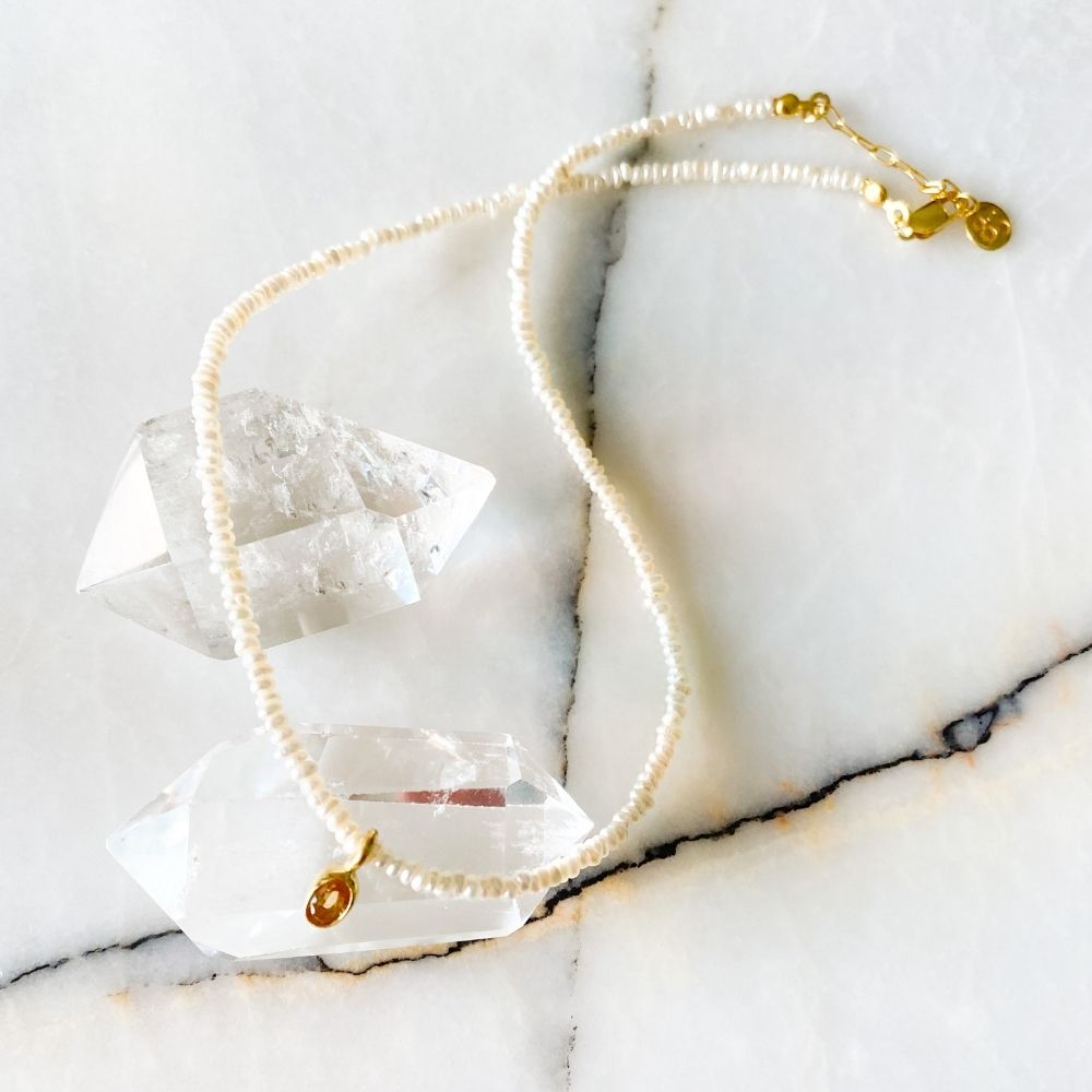 Una Oval Sitrin Charm İnci Kolye