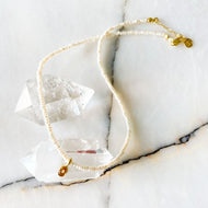 Una Oval Sitrin Charm İnci Kolye