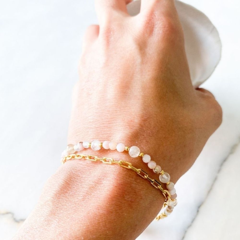 Vera Pink Opal, Sunstone & Silver Bracelet