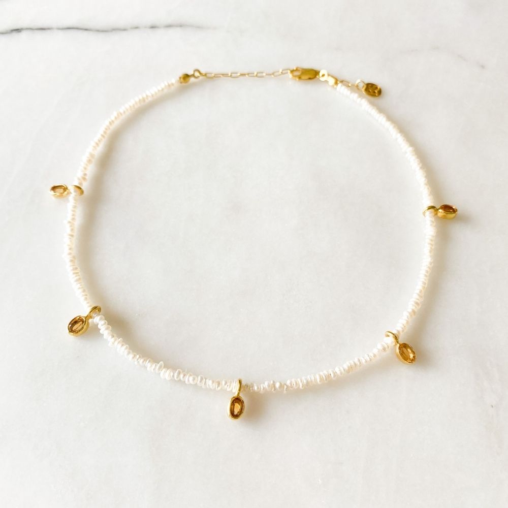 Vivi Sitrin Charm & İnci Kolye