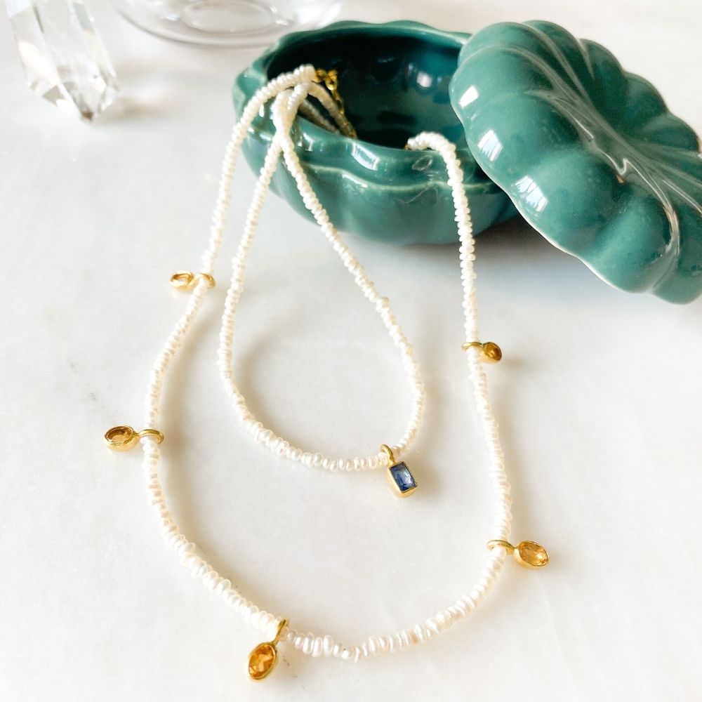 Vivi Sitrin Charm & İnci Kolye