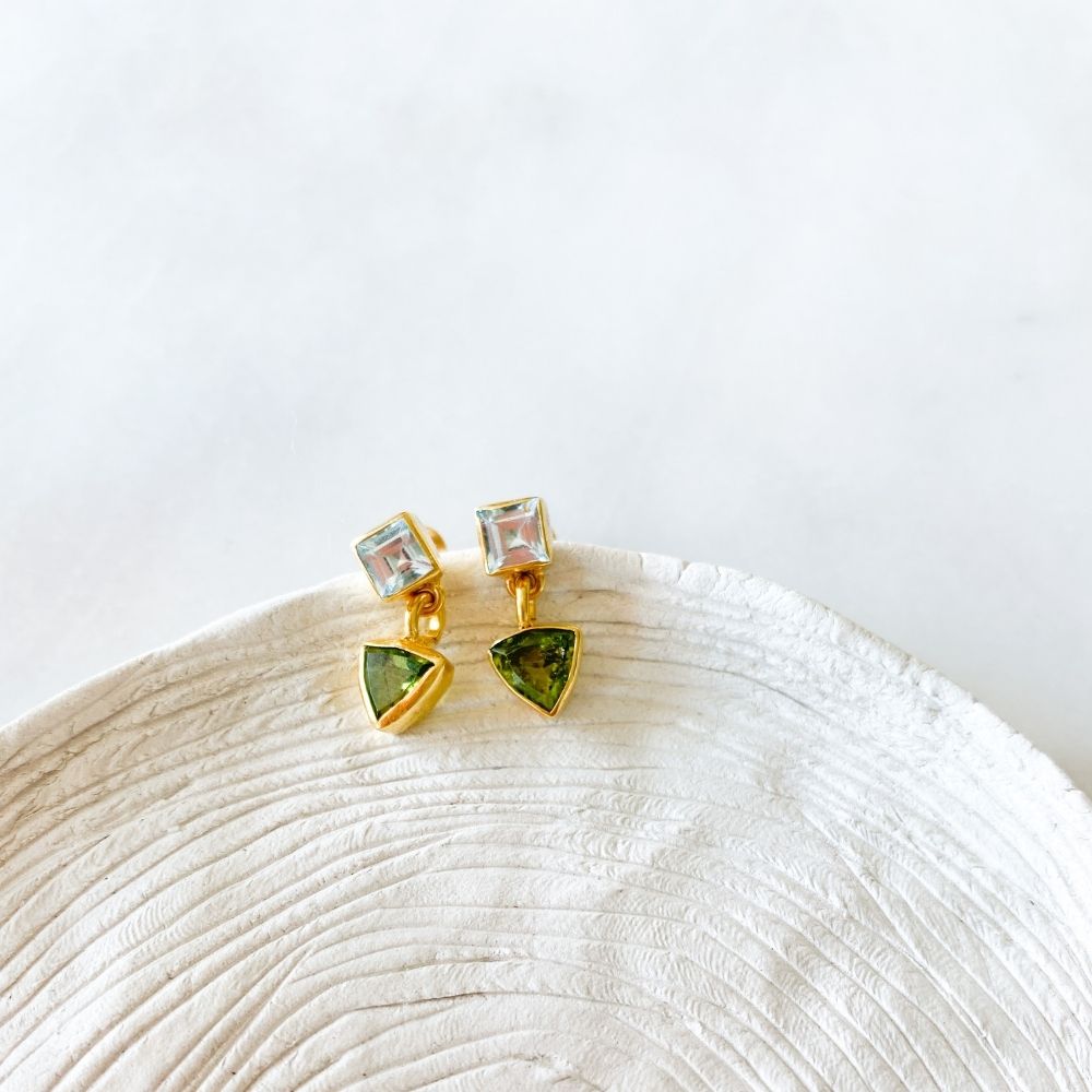 Art Deco Blue Topaz & Peridot Earrings I Limited Edition