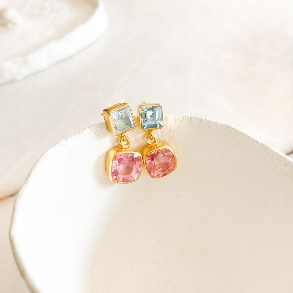 Blue Moon Topaz & Morganite Earrings I Limited Edition