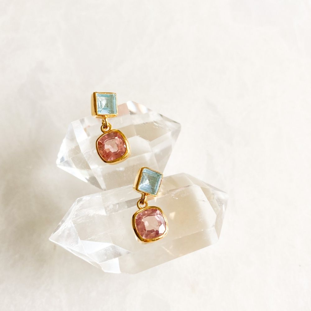 Blue Moon Topaz & Morganite Earrings I Limited Edition