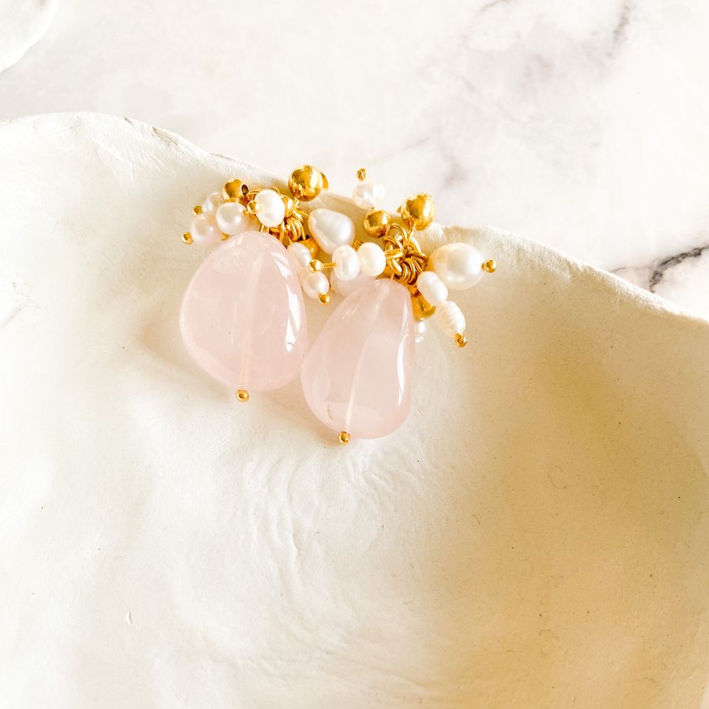 Dame Pink Quartz Pearl Earrings