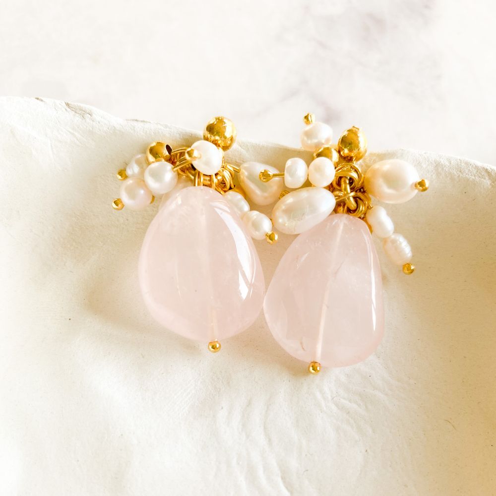 Dame Pink Quartz Pearl Earrings