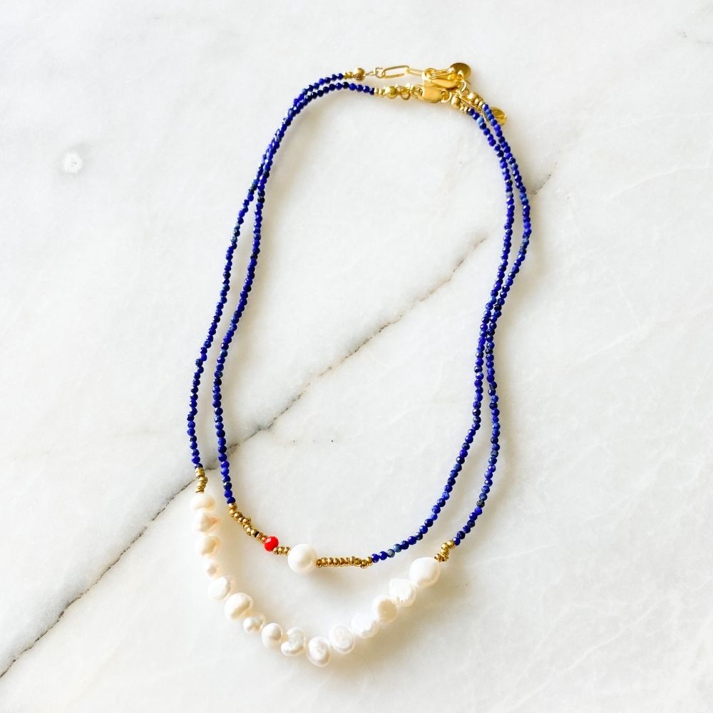 Emma Natural Pearl Lapis Lazuli Necklace