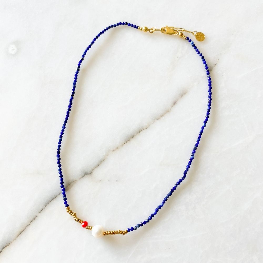 Emma Natural Pearl Lapis Lazuli Necklace
