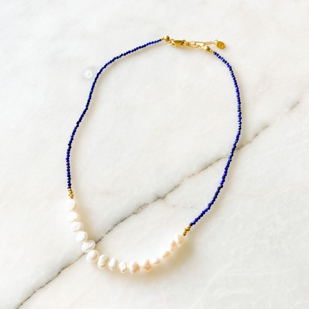 Hope Natural Pearl Lapis Lazuli Necklace