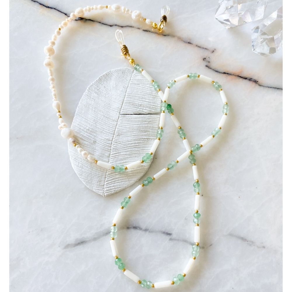 Iris Natural Pearl Coral & Aventurine Eyeglass Chain