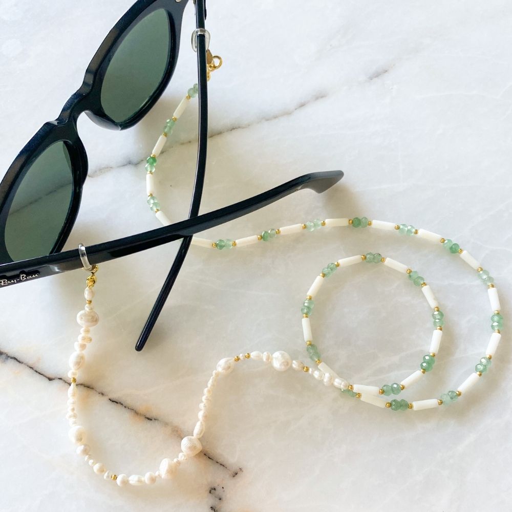 Iris Natural Pearl Coral & Aventurine Eyeglass Chain