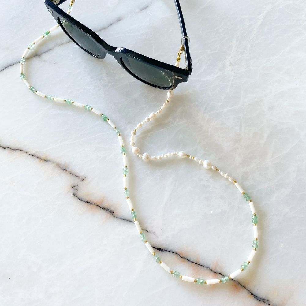 Iris Natural Pearl Coral & Aventurine Eyeglass Chain