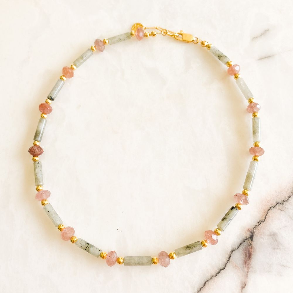 Portia Labradorite and Strawberry Quartz Necklace