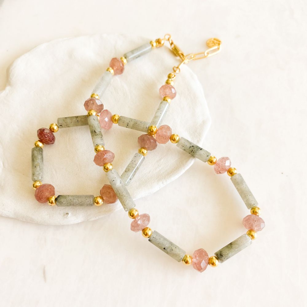 Portia Labradorite and Strawberry Quartz Necklace