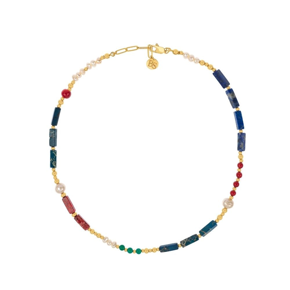 Sienna Lapis Lazuli & Coral & Agate Necklace