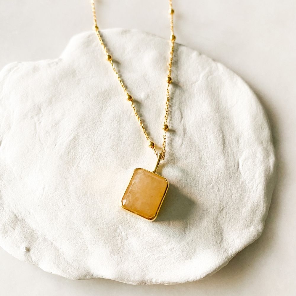 Square Sarı Quartz Charm