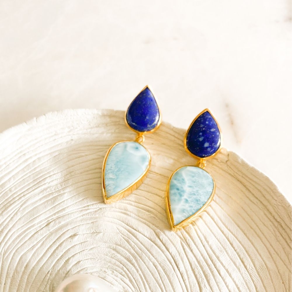 Terrazzo Lapis Lazuli & Larimar Küpe I Limited Edition