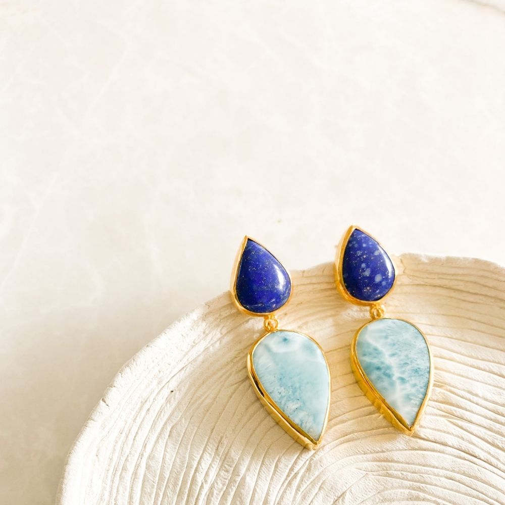 Terrazzo Lapis Lazuli & Larimar Küpe I Limited Edition